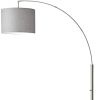 74" Silver Metal Arched Floor Lamp With Gray Linen Drum Shade