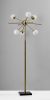 64" Brass Six Light LED Novelty Floor Lamp With White Glass Globe Shades