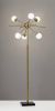 64" Brass Six Light LED Novelty Floor Lamp With White Glass Globe Shades