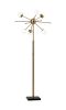 64" Brass Six Light LED Novelty Floor Lamp With White Glass Globe Shades