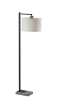 61" Grey And Black Arc Floor Lamp With White Fabric Drum Shade