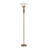 71" Brass Light Changing Torchiere Floor Lamp With White Fabric Cone Shade