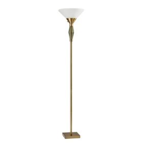 71" Brass Light Changing Torchiere Floor Lamp With White Fabric Cone Shade