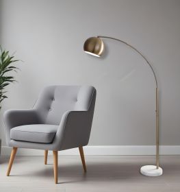 78" Brass Metal Arc Floor Lamp With Brass Metal Bowl Shade