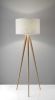 60" Natural Metal Tripod Floor Lamp With White Fabric Drum Shade