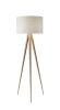 60" Natural Metal Tripod Floor Lamp With White Fabric Drum Shade