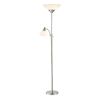 71" Silver Metal Two Light Torchiere Floor Lamp With White Bowl Shade