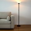 73" Black And White Torchiere Floor Lamp With White Acrylic Cone Shade