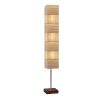 72" Brown And Silver Three Light Column Floor Lamp With Beige Paper Rectangular Shade