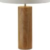 26" Natural Solid Wood Cylinder Table Lamp With White Cone Shade