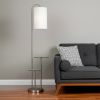 66" Silver Tray Table Floor Lamp With White Fabric Drum Shade