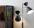 68" Black And Gold Metal Two Light Task Floor Lamp With Black Metal Cone Shade