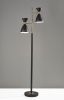 68" Black And Gold Metal Two Light Task Floor Lamp With Black Metal Cone Shade