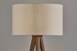 60" Brown And White Tripod Floor Lamp With White Linen Drum Shade