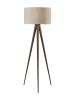 60" Brown And White Tripod Floor Lamp With White Linen Drum Shade
