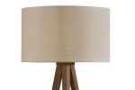 60" Brown And White Tripod Floor Lamp With White Linen Drum Shade