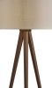 60" Brown And White Tripod Floor Lamp With White Linen Drum Shade