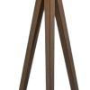 60" Brown And White Tripod Floor Lamp With White Linen Drum Shade
