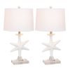 Set of Two 28" Clear and White Coastal Star Fish Table Lamps With White Drum Shades
