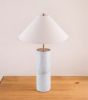 55" White Metal Bedside Table Lamp With Beige Empire Shade