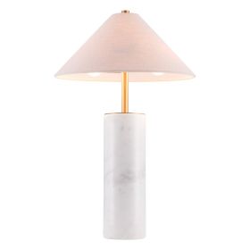55" White Metal Bedside Table Lamp With Beige Empire Shade