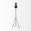 58" Black Metal Tripod Floor Lamp With Black And Gold Metal Cone Shade