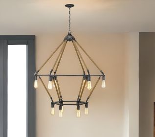 Brown and Black Twelve Light Metal Dimmable Chandelier