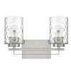 Silver Metal and Pebbled Glass Two Light Wall Sconce