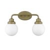 Two Light Gold Wall Sconce with Round Glass Shade