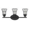 Three Light Matte Black Cage Wall Sconce