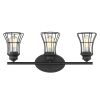 Three Light Matte Black Cage Wall Sconce