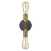 Two Light Brass and Wood Wall Sconce