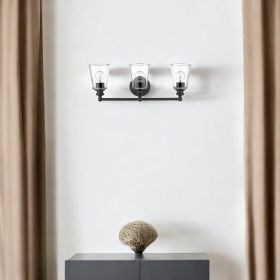 Three Light Matte Black Glass Shade Wall Sconce