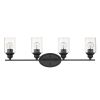 Four Light Matte Black Wall Light with Clear Glass Shade