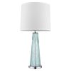29" Aqua Glass Buffet Lamp With Off White Empire Shade