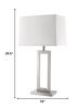 30" Silver Metal Table Lamp With White Rectangular Shade