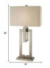 36" Nickel Iron Geometric Table Lamp With Ivory Shade