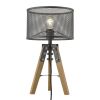 20" Brown Solid Wood Tripod Table Lamp With Black Drum Shade