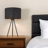22" Black Metal Tripod Table Lamp With Black Drum Shade