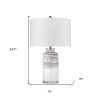 25" Black and White Ceramic Column Lamp With White Drum Shade