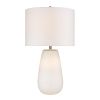 28" White Glass Table Lamp With White Drum Shade