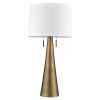 34" Brass Metal Two Light Table Lamp With White Empire Shade