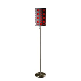 66" Steel Novelty Floor Lamp With Gray And Red Drum Shade