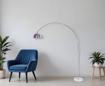 85" White Metal Arched Floor Lamp With Silver Metal Dome Shade