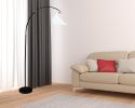 76" Black Arc Floor Lamp With White Dome Shade