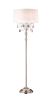 62" Silver Three Light Candelabra Floor Lamp With White Fabric Drum Shade