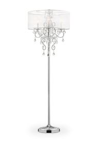 63" Silver Three Light Candelabra Floor Lamp With White Acrylic Drum Shade