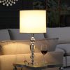 24" Clear And Silver Faux Crystal And Metal Table Lamp With White Drum Shade
