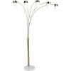 84" Gold And White Five Light Arched Floor Lamp With White Acrylic Drum Shade