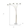 84" Gold And White Five Light Arched Floor Lamp With White Acrylic Drum Shade